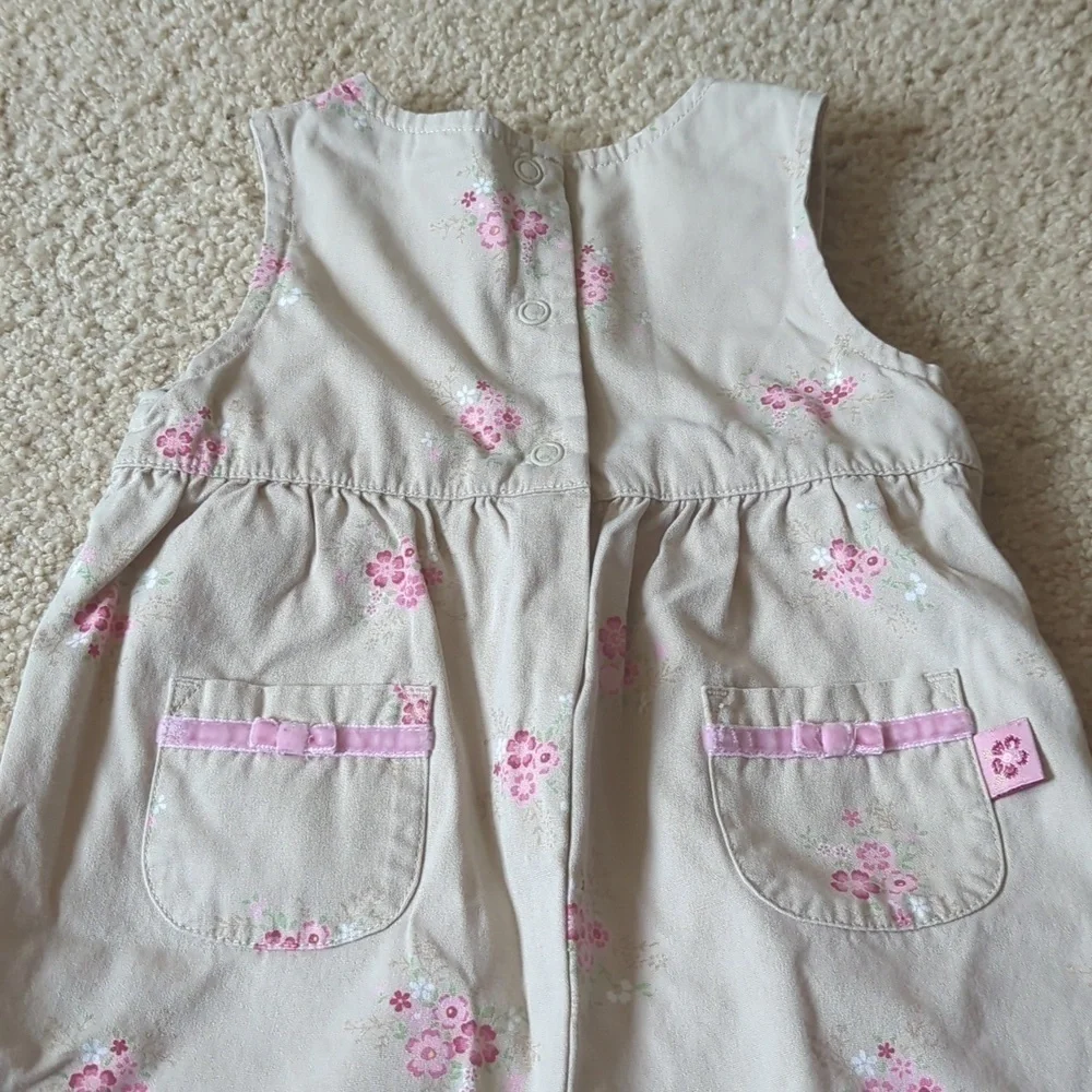 Gymboree Tan with Pink Floral Sleeveless Long Pants Jumpsuit Size 12-18 Months